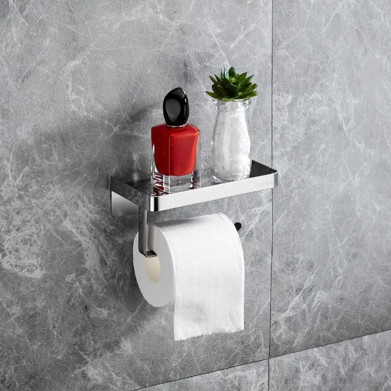 Toilet paper rack 304 stainless steel tissue holder, mobile phone rack, non-punching bathroom roll holder