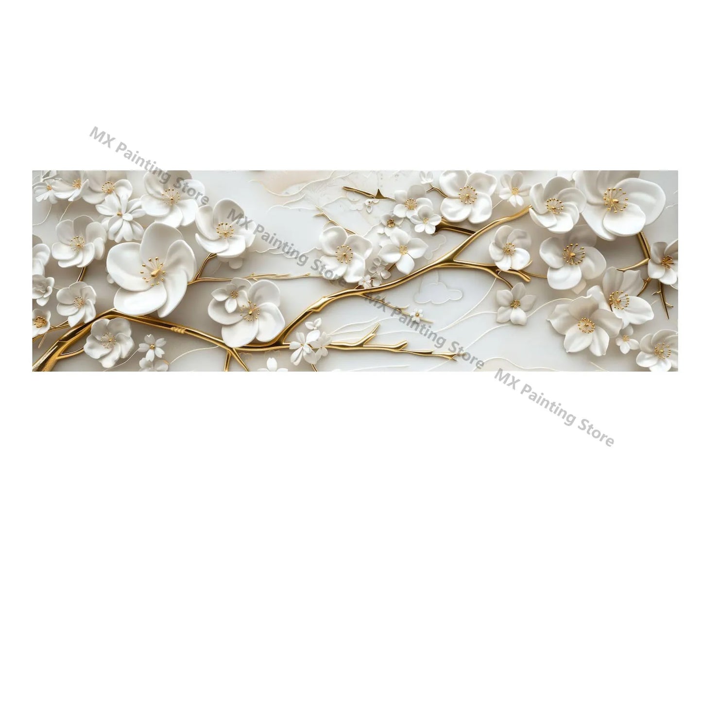 Abstract Floral Canvas Paintings,Modern Print White Flowers With Gold Branches And Leaves Posters,Nordic Living Room Decor Gift