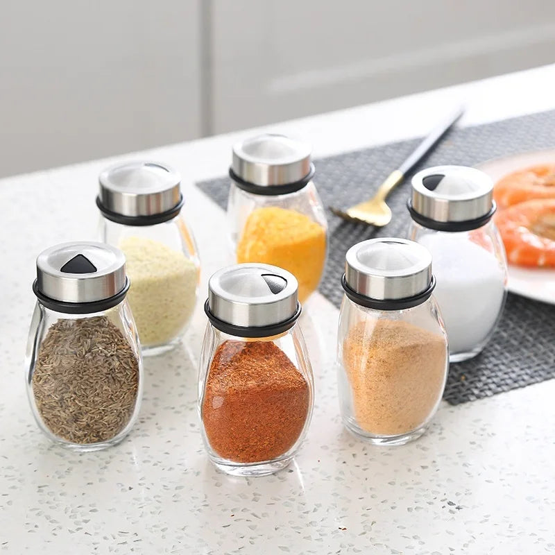 6/12PCSSeasoning jar, kitchen glass seasoning storage, 360 degree rotatable seasoning bottle jar.