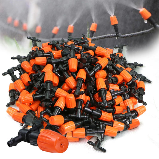 7.5-10L/H T-Type Orange Adjustable Misting Nozzle /W 1/4”Tee Connector for Garden Greenhouse 4/7mm Hose Sprayer Watering System