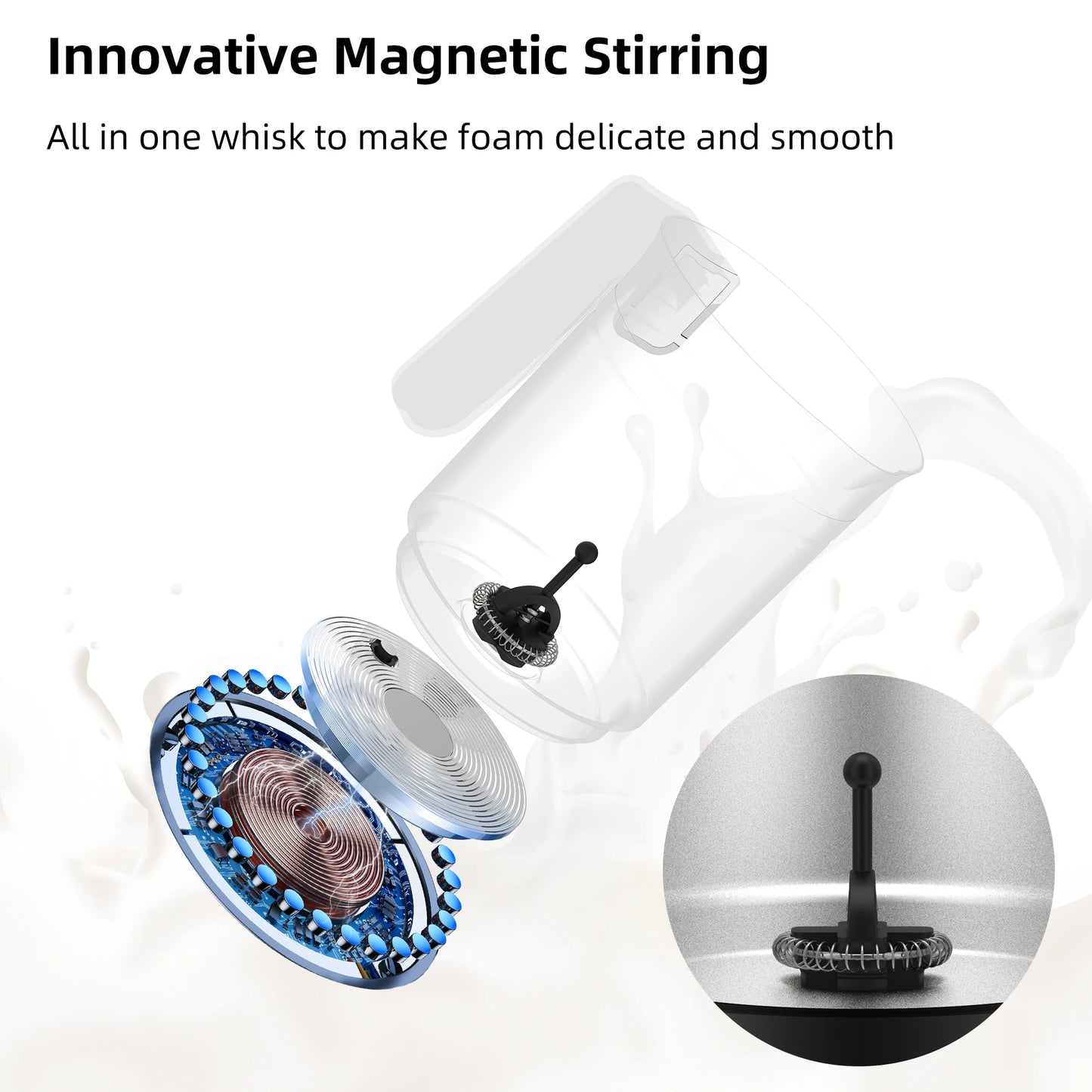 BioloMix 5-in-1 Detachable Milk Frother and Steamer，Automatic Hot/Cold Foam and Hot Chocolate Maker ,Dishwasher Safe