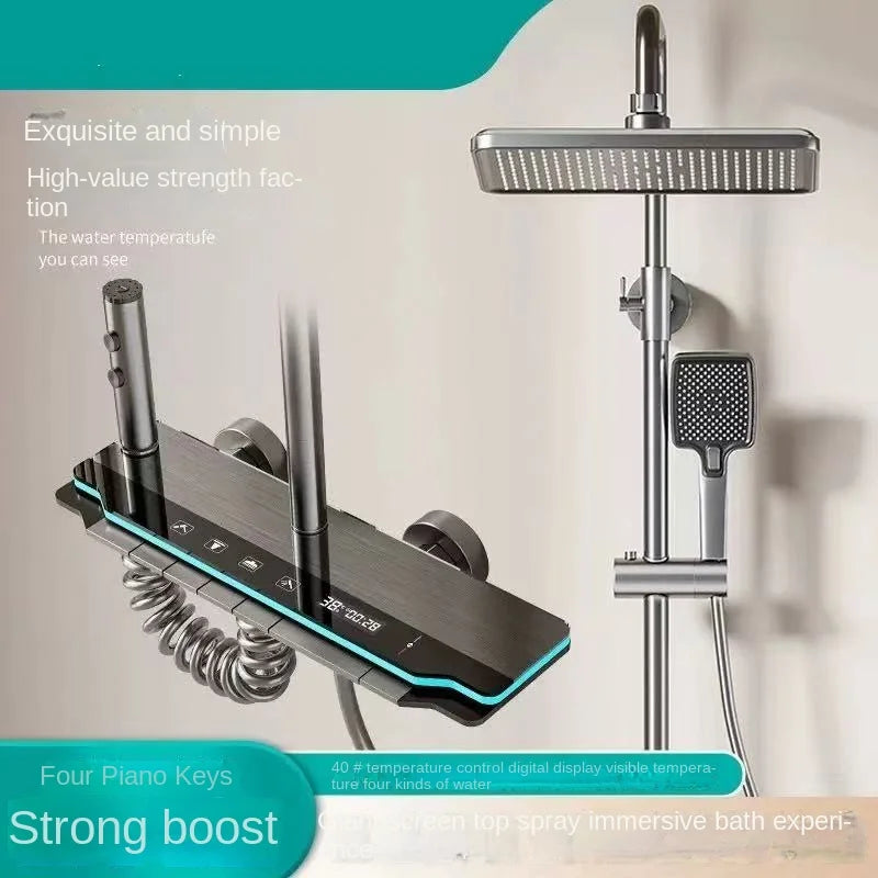Space aluminum digital display shower head set, bathroom bathroom, shower, pressurized and thickened all copper shower