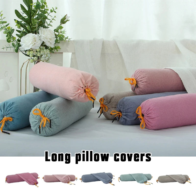Cylindrical Bolster Pillowcase Double Drawstring Design Bed Sofa Neck Back Waist Support Body Cushion Cover Candy Pillow Cover