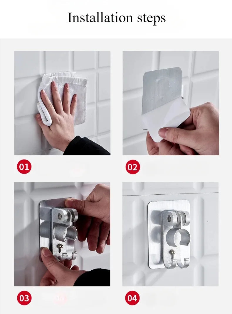 Support with Suction Cups Bathrooms and Self-adhesive Shower Head Rod Bar Handle Holders Bracket Adjustable Support Accessories