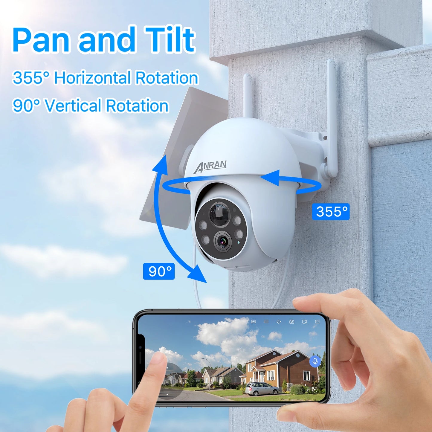 ANRAN 5MP Wifi Solar Camera 360° Rotation Security Surveillance Camera Outdoor Wireless Human Detection Custom Detection Area
