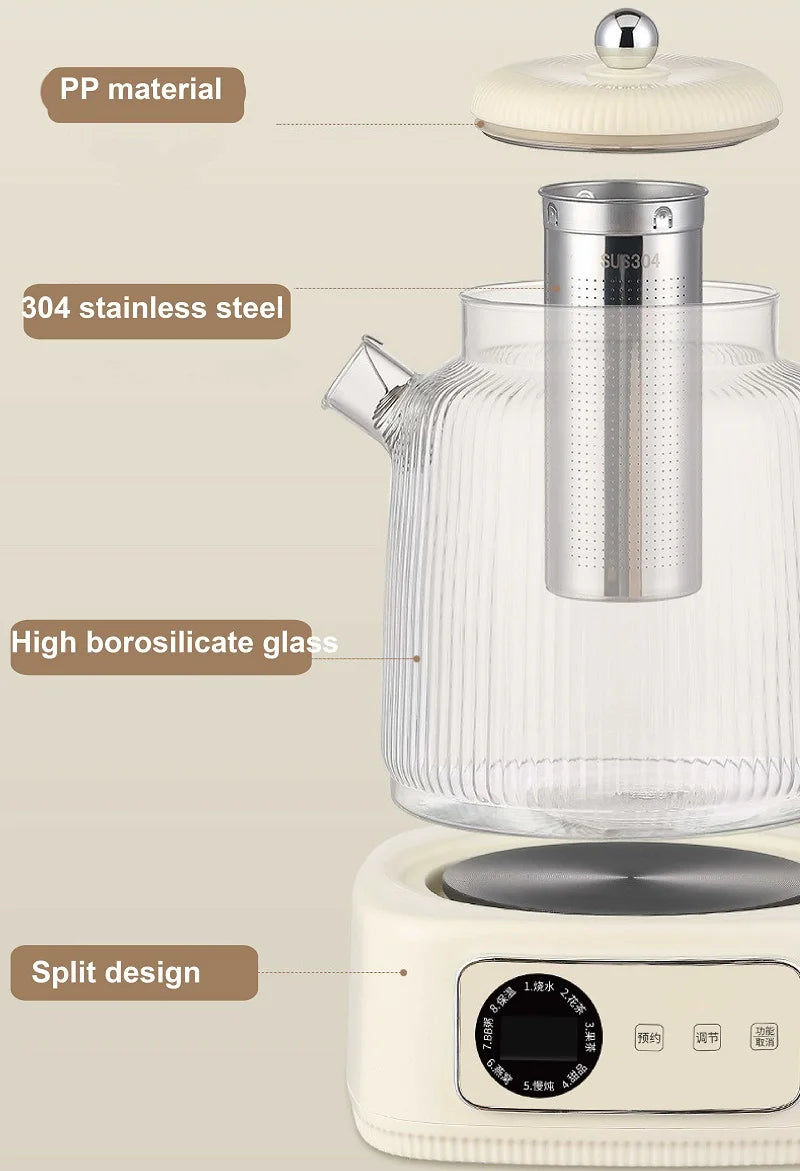1.5L Health Kettle Temperature Adjust Glass Tea Maker MultiFunction Office Appointment Flower Teapot Portable Electric Hot Cup