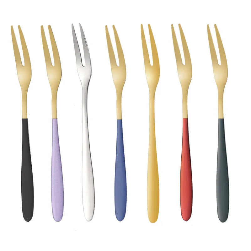 7pcs 304 Fruit Fork Luxury Stainless Steel Fruit Fork Dessert Cake Forks Salad Fork For Party Kitchen Tableware