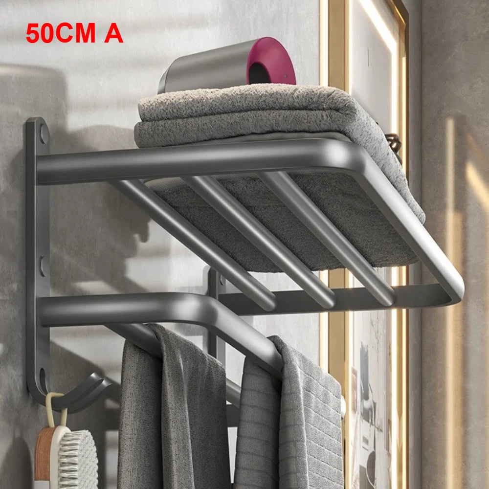 Gun Gray Triple Tier Folding Space Aluminum Towel Rack Wall mounted Hardware Pendant Set Bath Towel Holder Bathroom Accessories