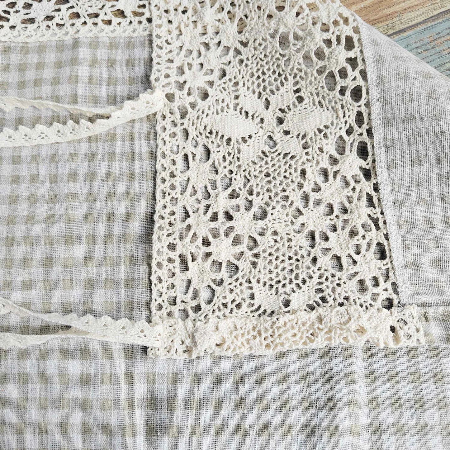 American Crochet Hollow Flower Splicing Checked Short Curtain for Kitchen Small Window Rustic Window Decoration Tie Cafe Curtain