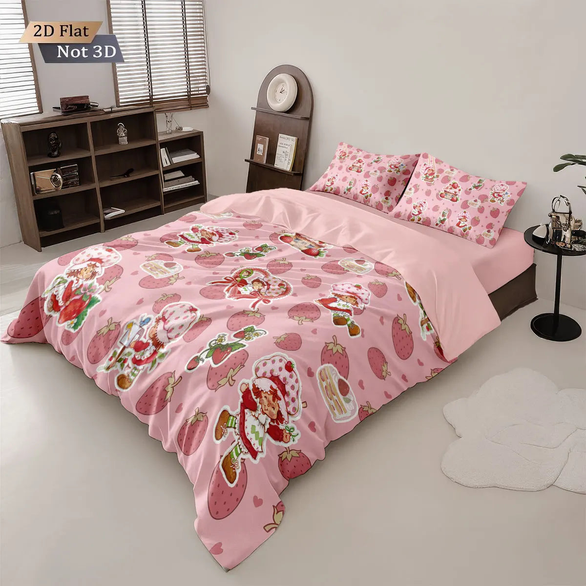 3pcs Pink Strawberry Girl Printed Down Duvet Cover Set, Multi Size Bedroom Bedding Decoration, Machine Washable
