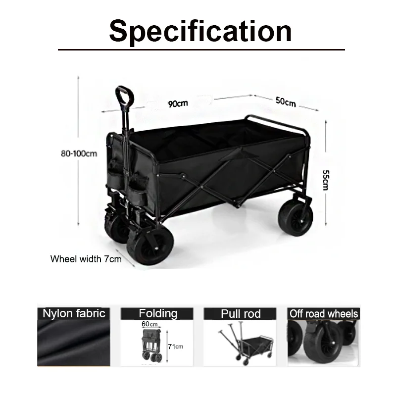 Foldable Garden Trolley Handcart Cart Tool Transport With 4 Wheels For Camping Beach Garden Shopping Outputs Load 80-150 kg Size