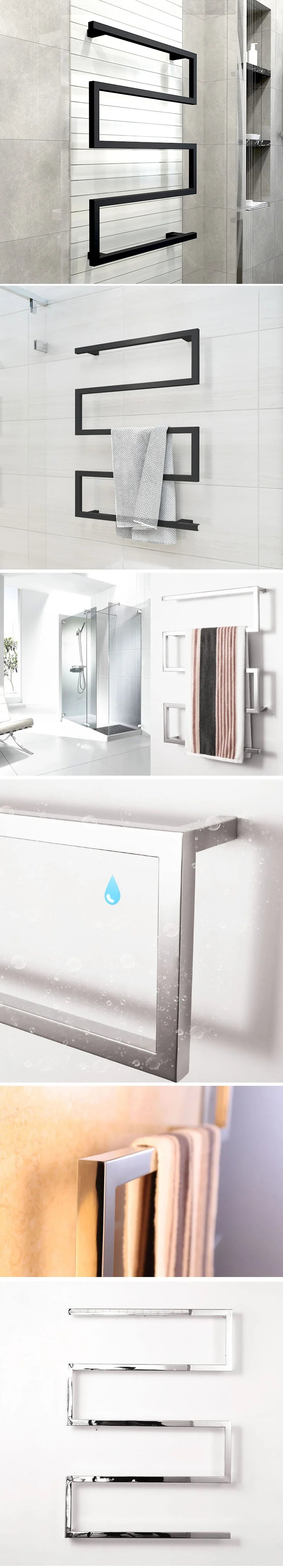 Black/Chrome Electric Towel Rack.Bathroom Electric Heated Towel Rail.Smart Towel Warmer.Creative Bath Towel Radiator.Hidden Wire