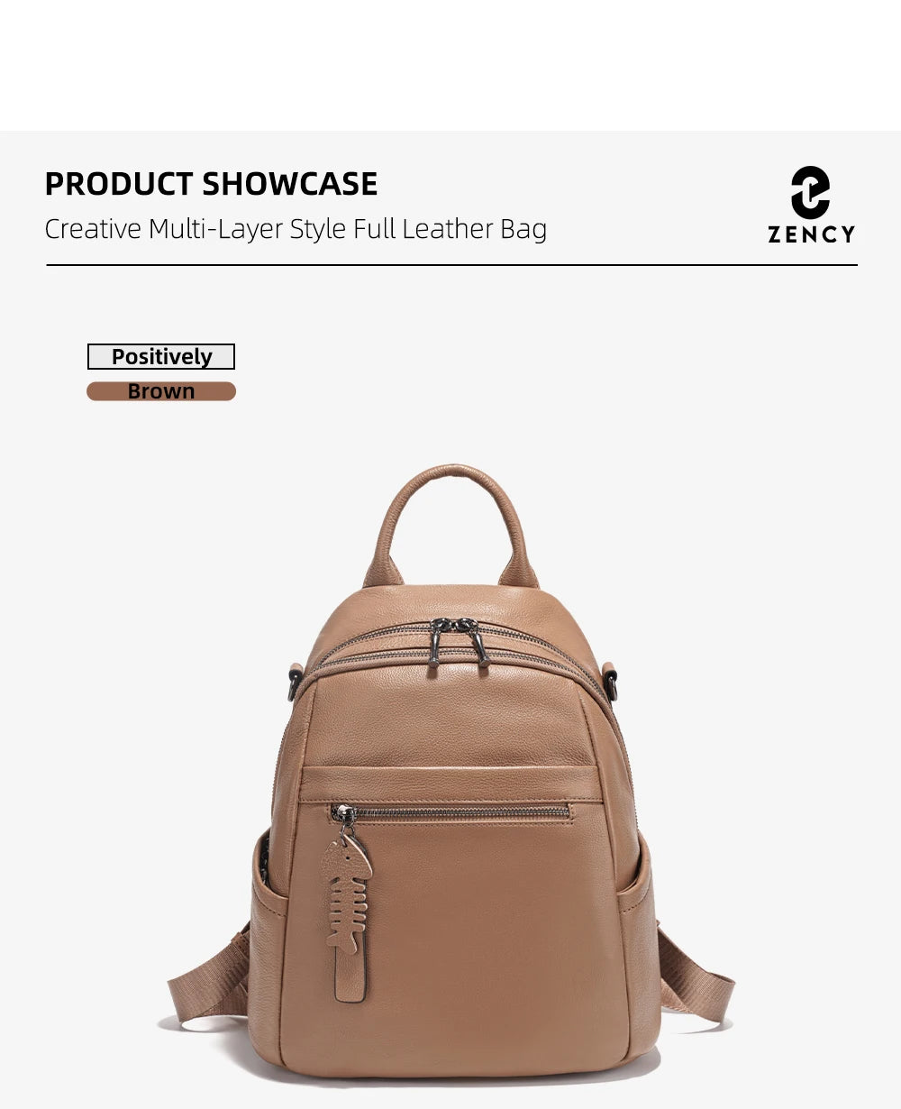 Soft Leather Women’s Backpack Large Capacity Crafted from premium cowhide leather with wide shoulder straps and multiple pockets. Stylish, durable, and perfect for everyday use.