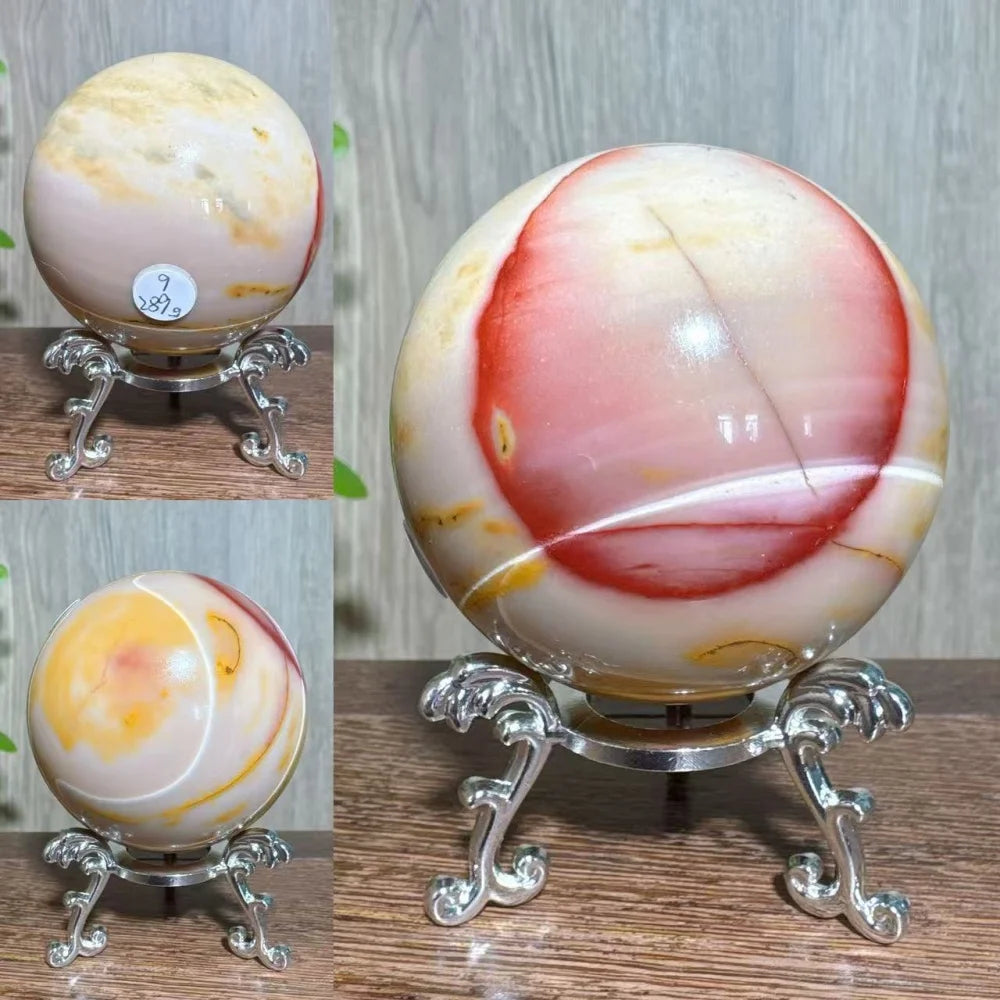 Natural Mookaite Geode Crystal Sphere – Unique Décor Raw cracked stone design with stand. Perfect for home décor, Reiki energy, and meaningful gift ideas.