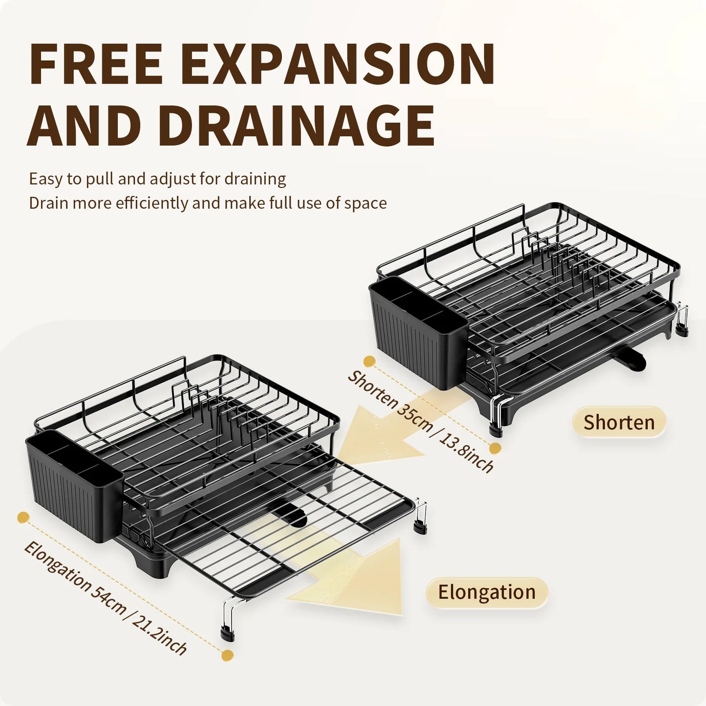 Dish Drying Rack - Extendable Dish Rack, Large Sink Drying Dish Drainer for Kitchen Counter, Stainless Steel Dish Strainer