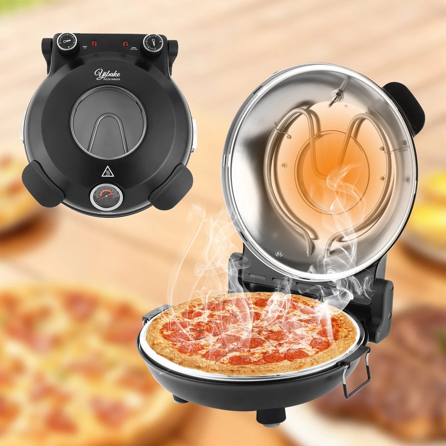 12 Inch Electric Pizza Oven Indoor 1200 Watt Glazed Ceramic Stone Cooker Two-button Precise Temperature Control Heats up 420℃