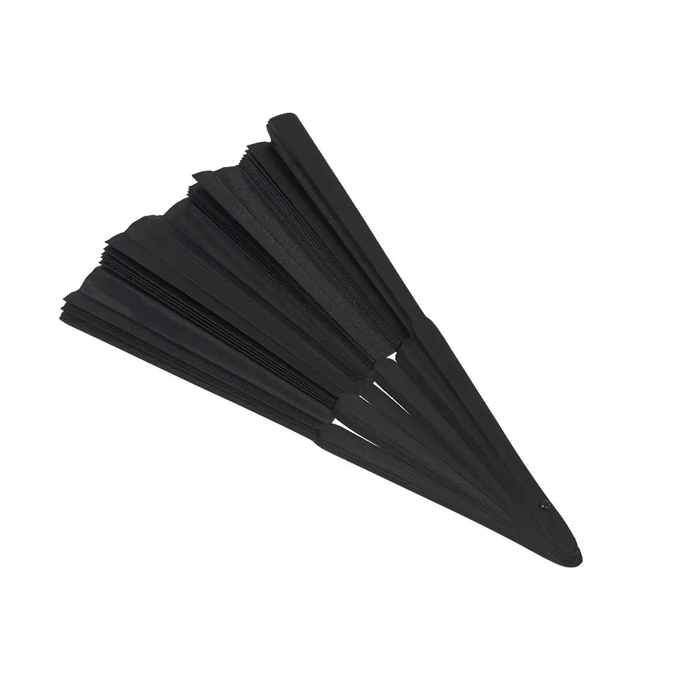 8.27"(21cm) Black Silk Folding Fan Chinese Style Hand Held Bamboo Fans Ribs Home Party Decoration Dance Props Desktop Ornament