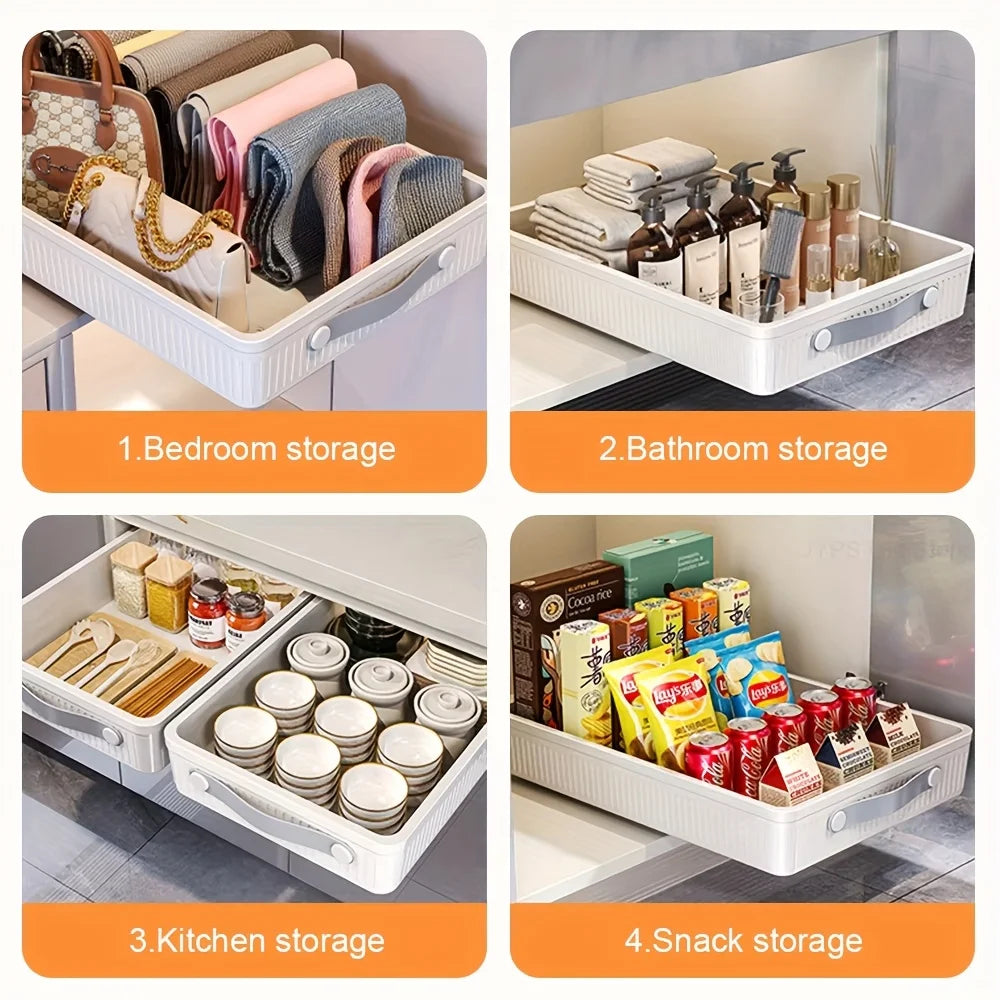 Sliding Drawer Storage Box 1 PC Kitchen Cabinet Drawer Storage Boxes with Slide Rails Pull-out Ki ...