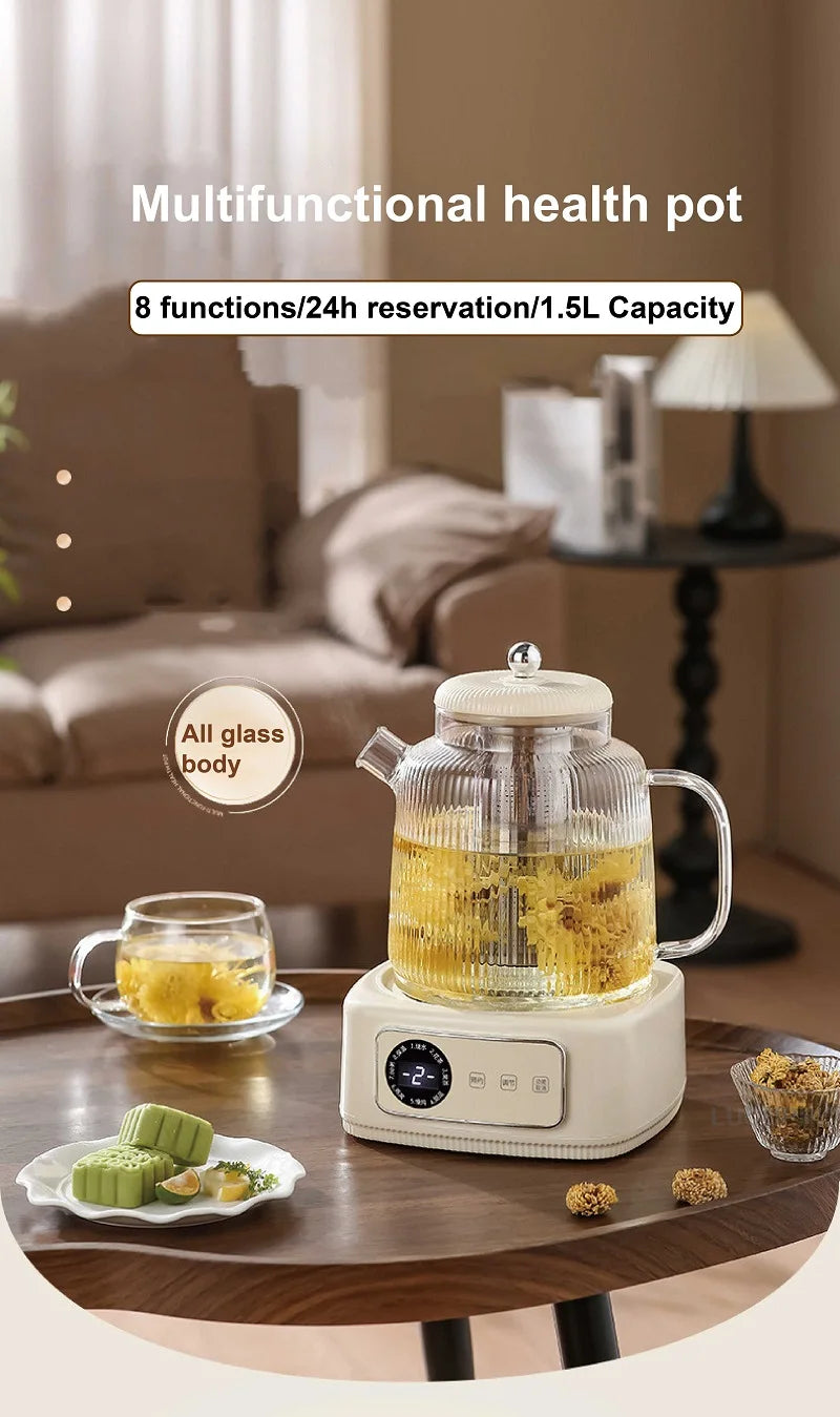 1.5L Health Kettle Temperature Adjust Glass Tea Maker MultiFunction Office Appointment Flower Teapot Portable Electric Hot Cup