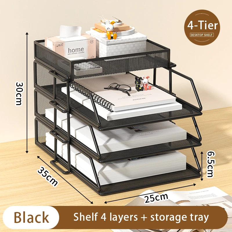 5-Tier Desk Organizer  Stackable Tray Office Desk Organizer File and Desktop Holder for Paper Letter Accessories Black