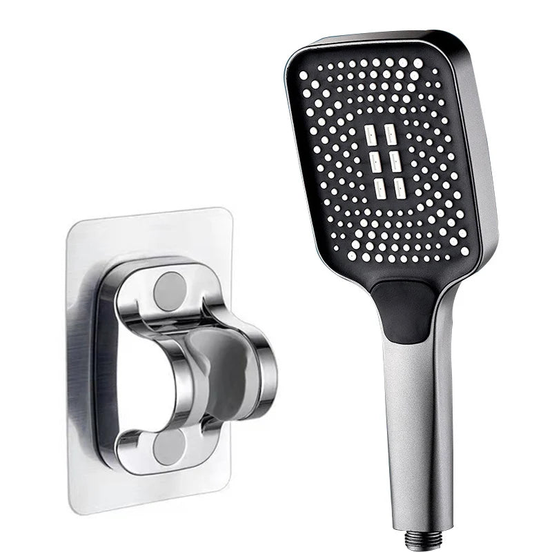 Square Button Adjustable Shower Head Silver Booster Shower Head Thickened Water Outlet Shower Head Set