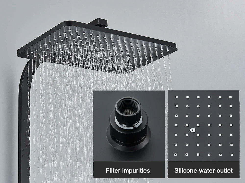 Black Display Thermostatic Shower Faucet Set Rainfall Bathtub Tap With Bathroom Shelf Water Flow Produces Electricity