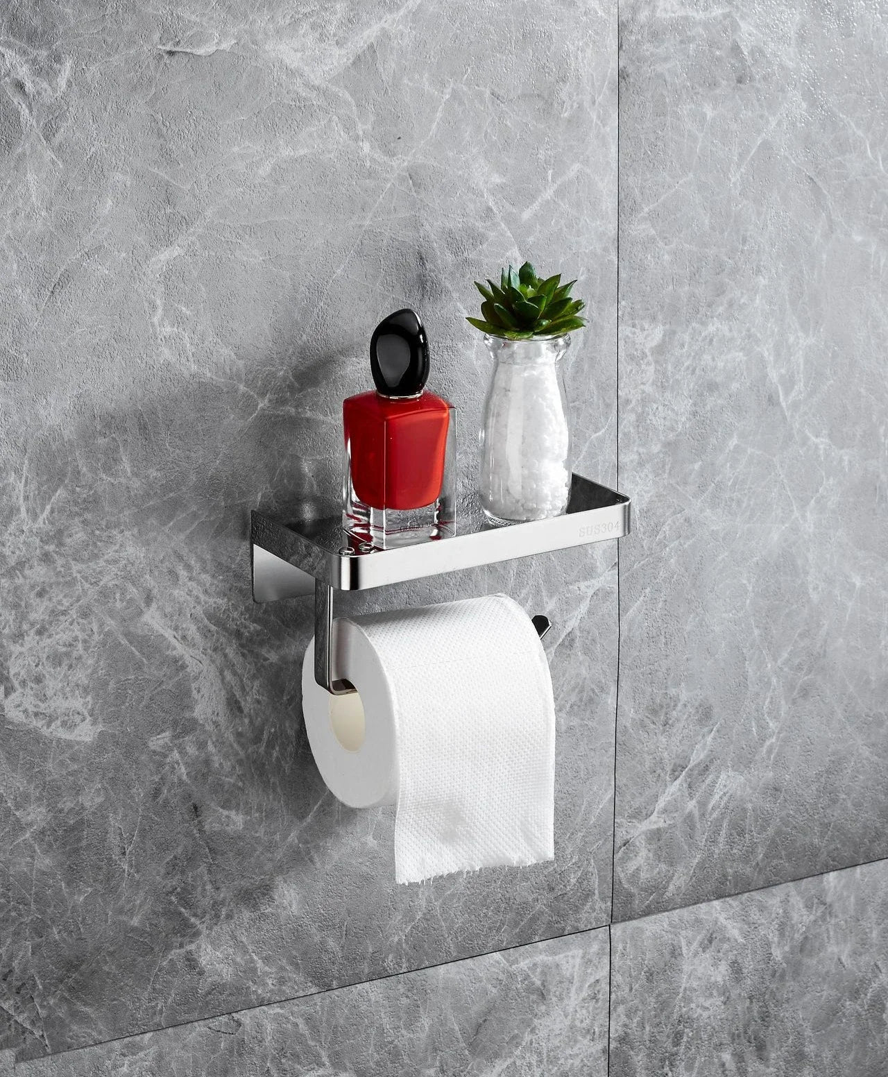 Toilet paper rack 304 stainless steel tissue holder, mobile phone rack, non-punching bathroom roll holder