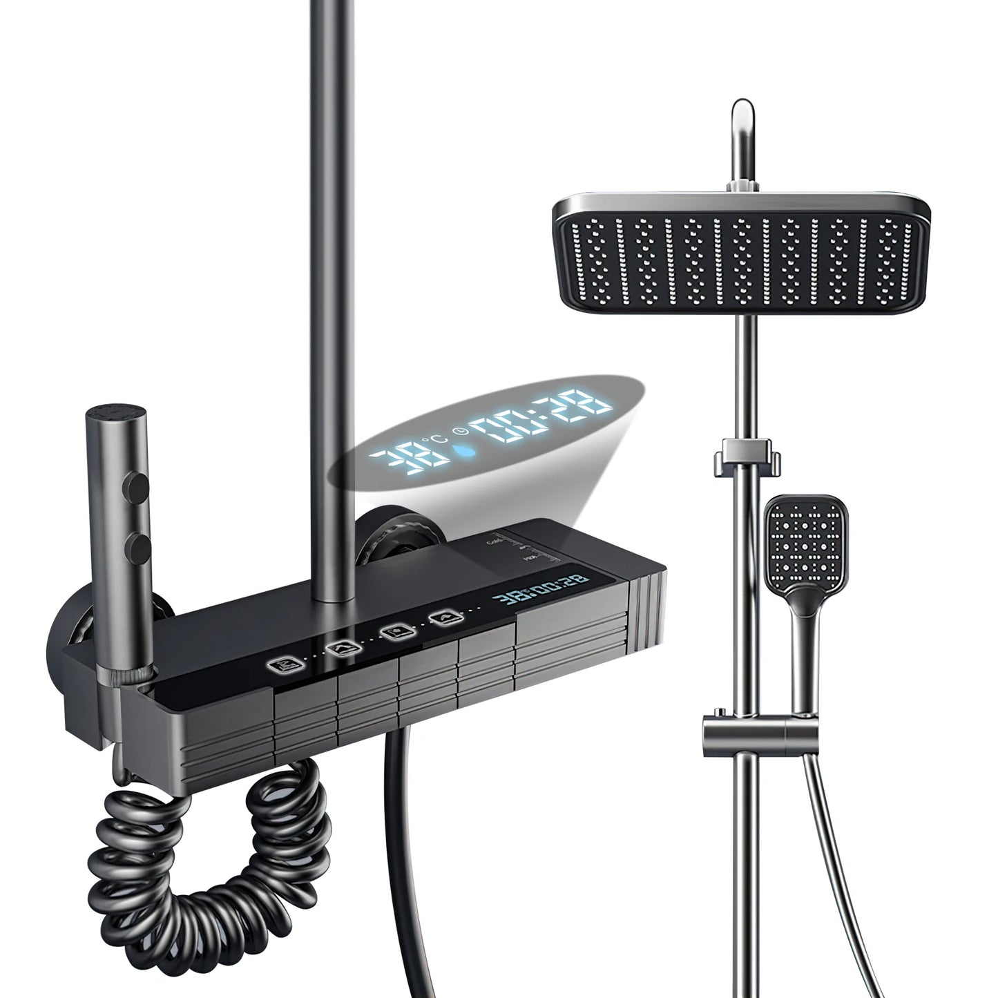 Digital Display Shower Faucet Set Rainfall Bathroom Mixer Tap Grey Bidet Shower System With Ambient Lighting Bathroom Accessorie