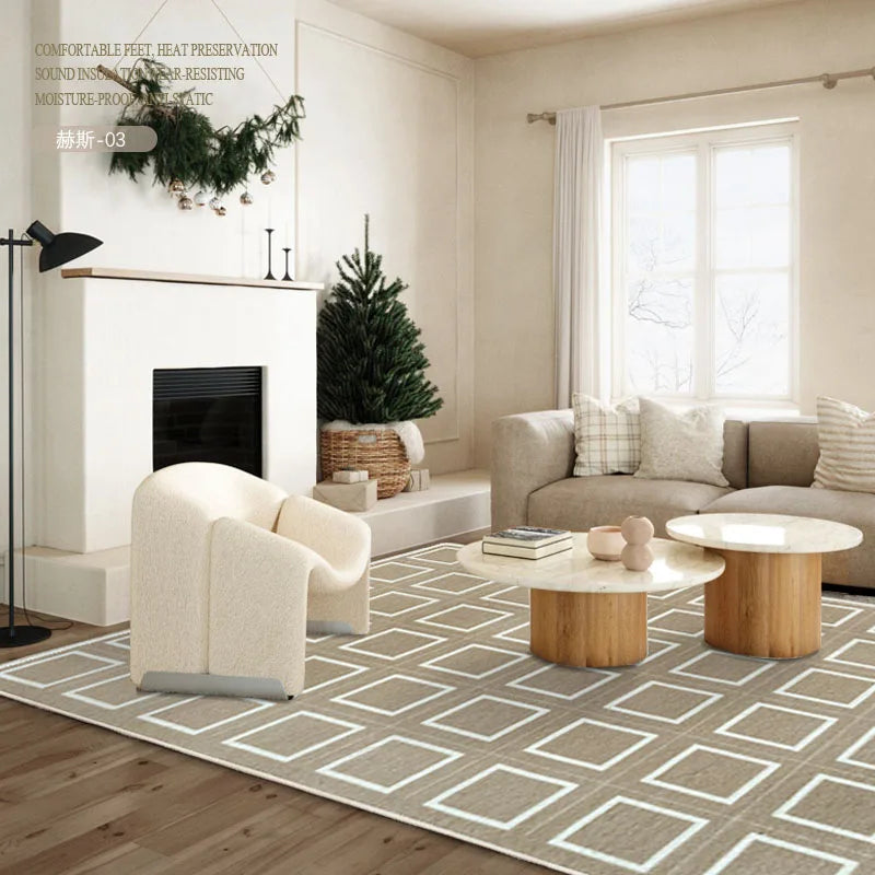 French Retro Rugs for Bedroom Checkerboard Living Room Decoration Carpet Ins Wind Plaid Bedside Floor Mat Large Area Plush Rug