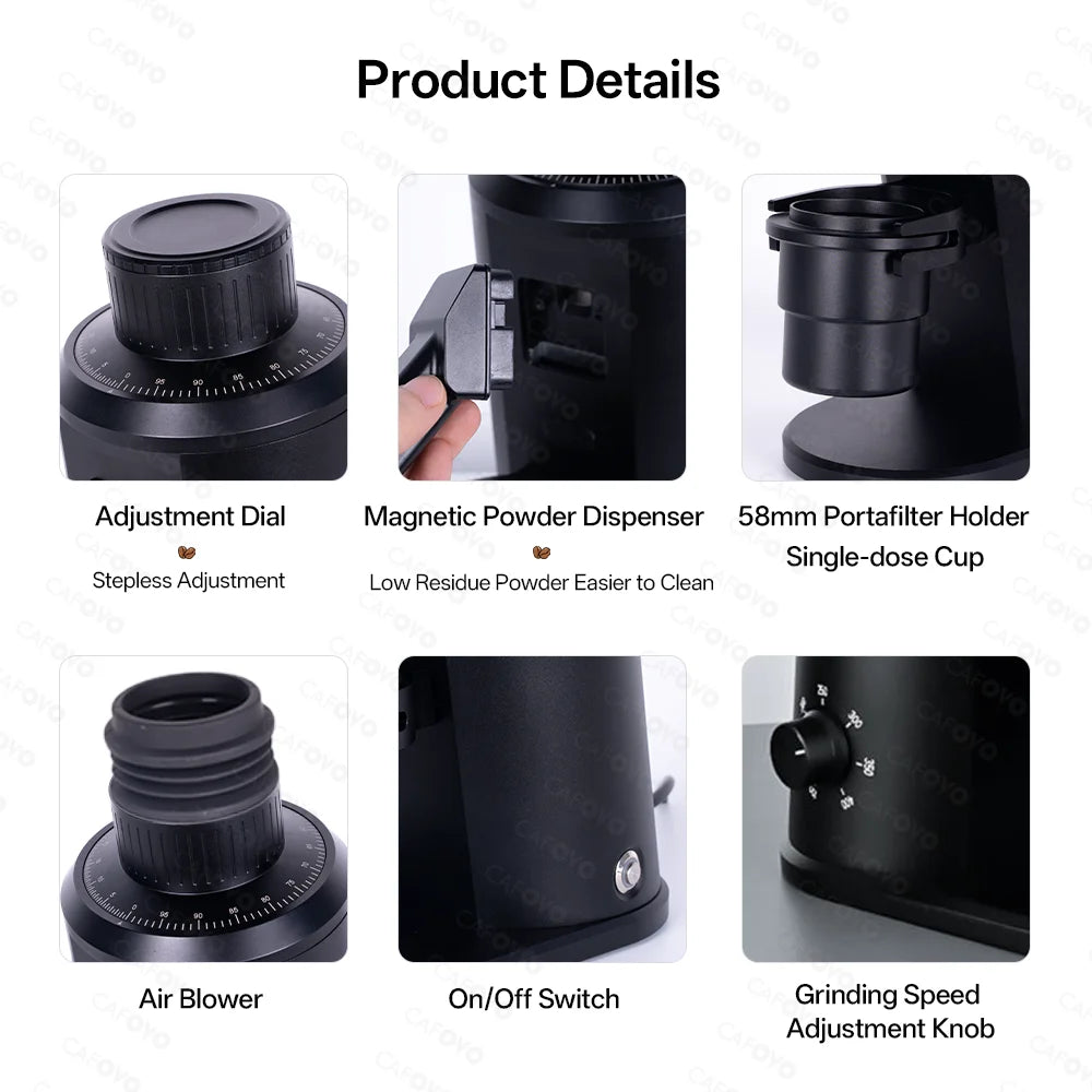 CAFOVO G163CV Adjustable Speed Coffee Grinder 63mm 8-core Conical Burrs 100-450RPM 350W Brushless Motor for Espresso Coffee Mill