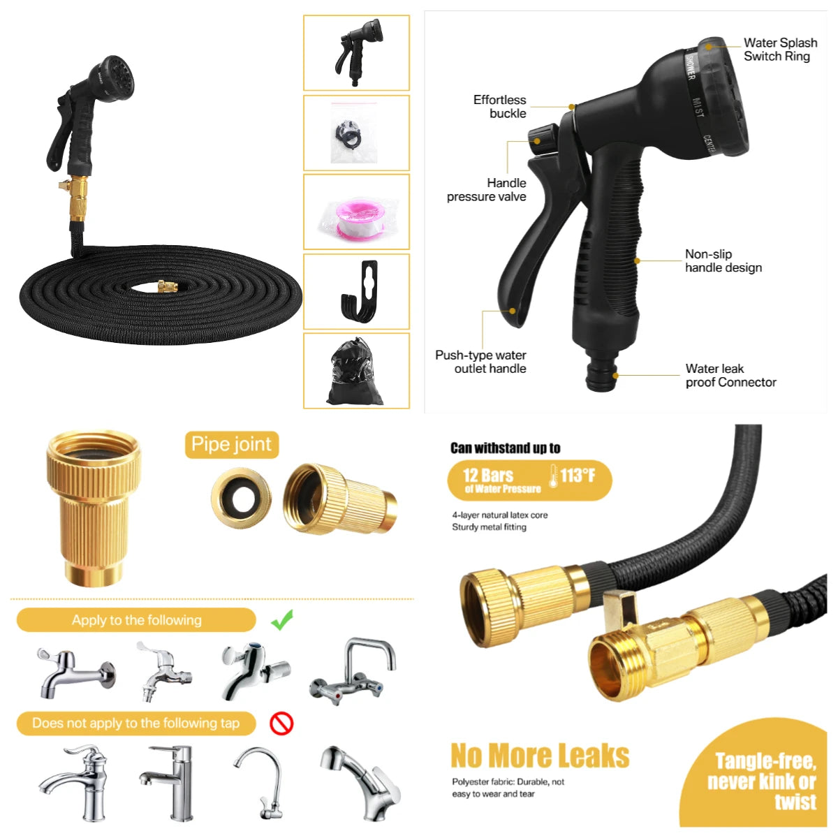 Expandable Garden Hose 25ft–150ft with Nozzle Lightweight, no-kink, durable flexible hose expands when filled, shrinks for easy storage.
Perfect for car washing, garden watering, patio cleaning.