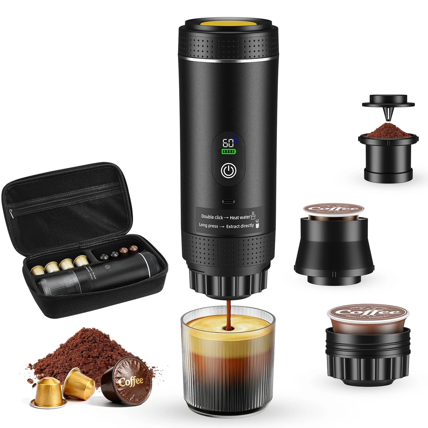 3 in 1 New Upgraded Smart Digital Display Capsule Espresso Coffee Maker Portable Outdoor Concentrated Coffee Machine