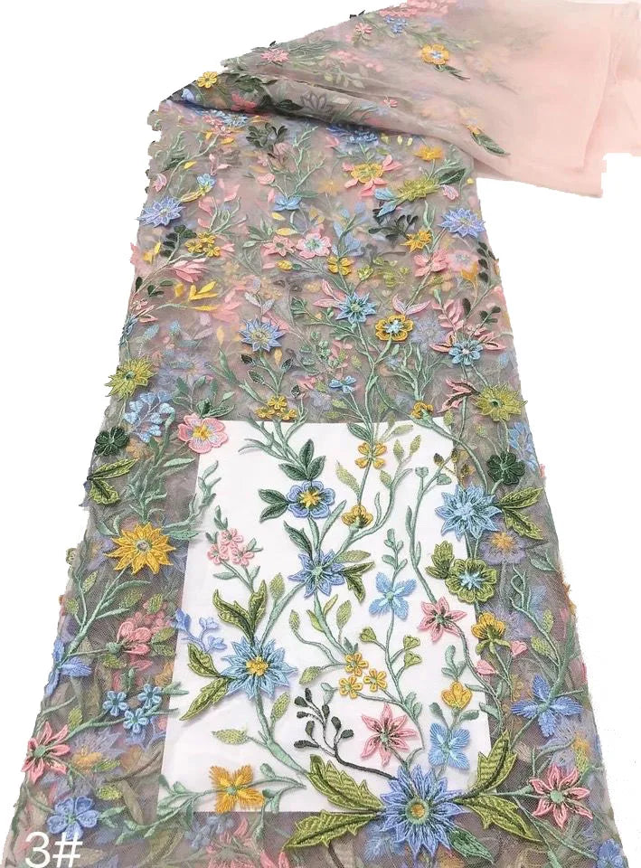 Quite Beautiful Africa Multi Color Fabric 3D Flower High Quality 2024 Embroidery Net Lace Rich Senegalese Wedding Party Dress