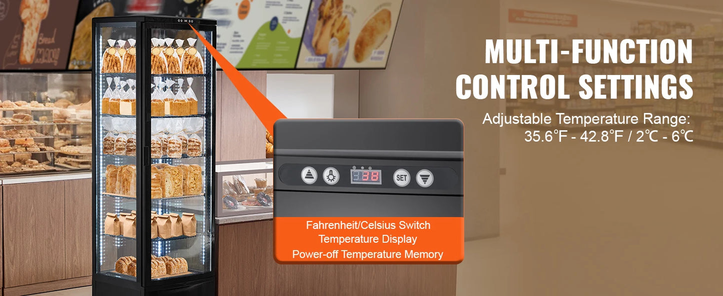 SucceBuy 3.5/4.2/5/9.8 cft Refrigerated Display Case Large Commercial Pastry Display Refrigerator with LED Lighting for Bakery