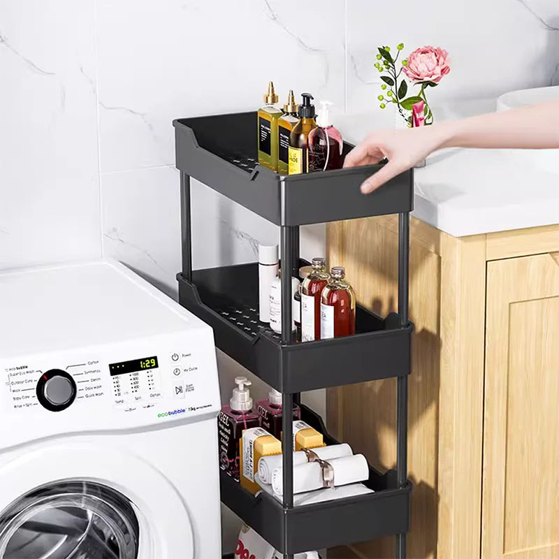 [UK Stock] Multi-Layer Trolley Rack Kitchen Floor Bedroom Organizer Cart Wheeled Bathroom Storage Rack Shelves Kitchen