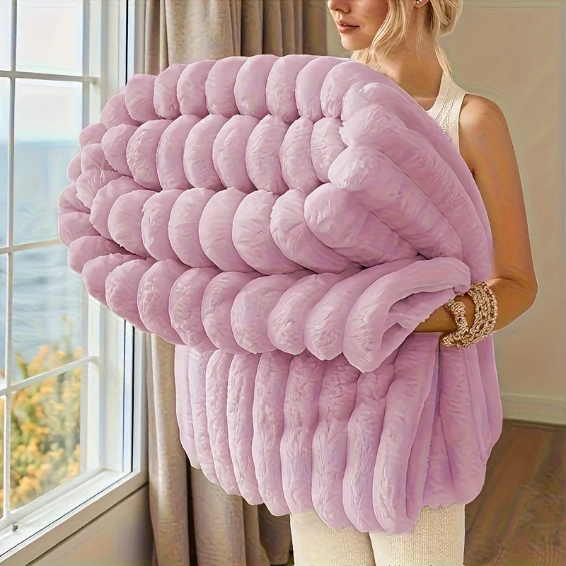 ROSEKIND Blankets 3 Size for Bed, 300GSM Soft & Warm Fleece Throw, Decorative and striped flannel fleece blanket for Adult