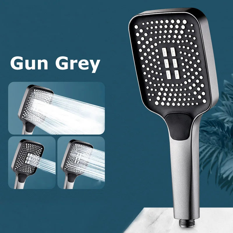 Square Button Adjustable Shower Head Silver Booster Shower Head Thickened Water Outlet Shower Head Set