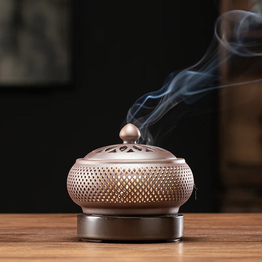 Sandalwood Timed Electronic Incense Burner Set 110V/220V OUD Essential Oil Night Light Household Tea Warmer Stove for Home Decor