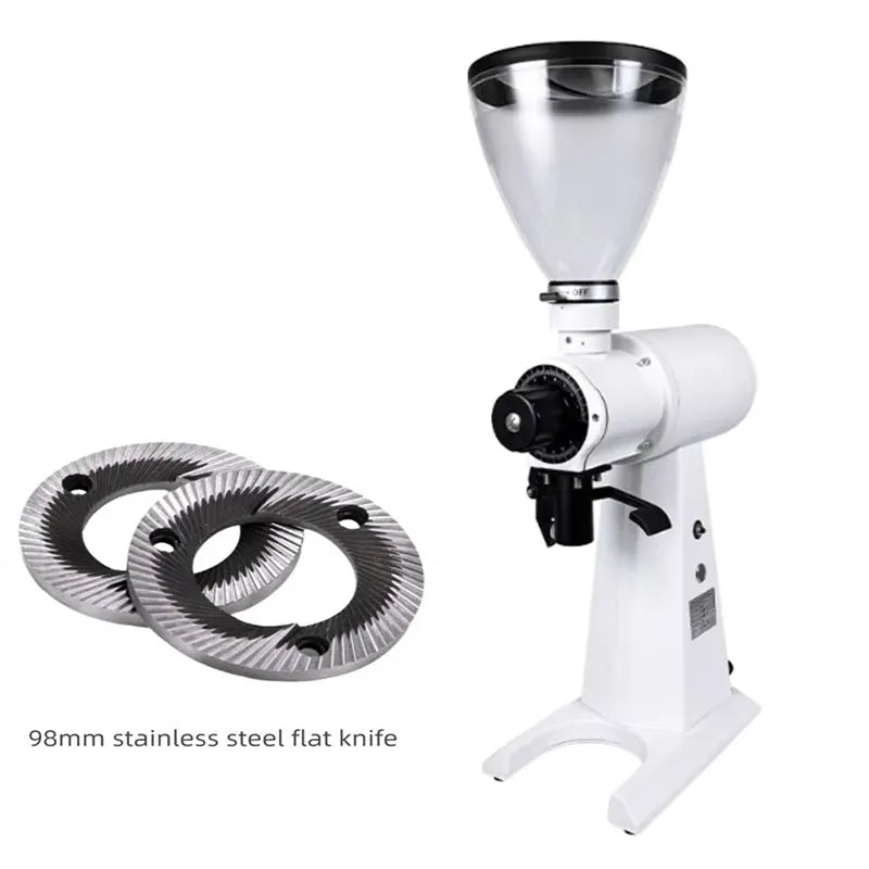 CAFOVO G198F Commercial Electric Grinder 98mm Titanium Coated Flat Burr 160 Settings 2500RPM 1000W Quantitative Coffee Miller