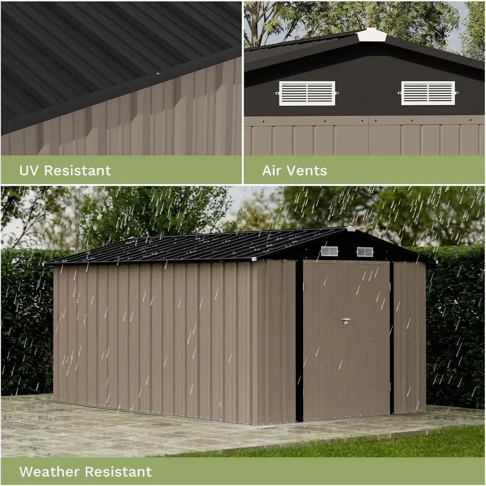 8 X 12 FT Metal Storage Shed for Outdoor, Steel Yard Shed with Design of Lockable Doors, Utility and Tool Storage for Garden