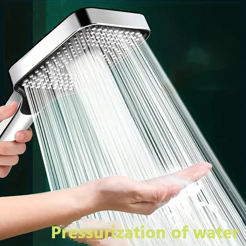 Square Button Adjustable Shower Head Silver Booster Shower Head Thickened Water Outlet Shower Head Set