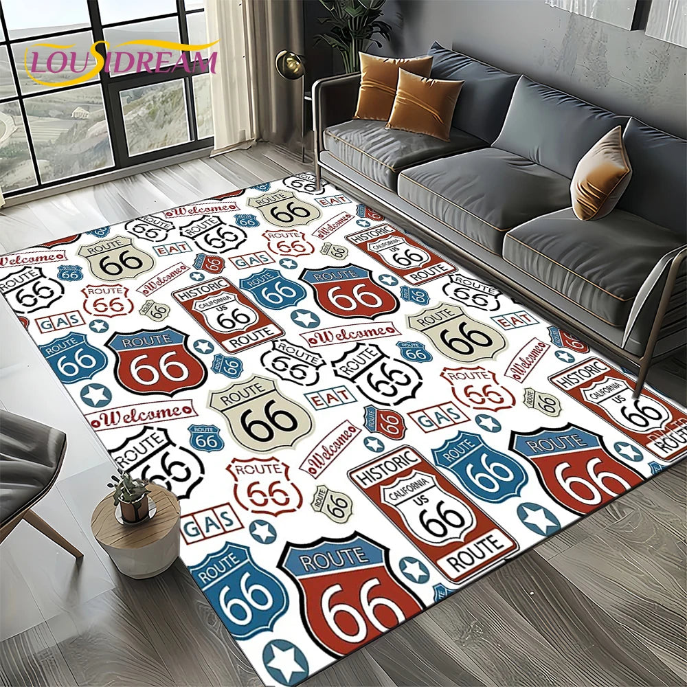 Retro America Historic Route 66,Mother Road,mãe EstradaCarpet Rug for Living Room Bedroom Home Sofa,Area Rug Non-slip Floor Mat