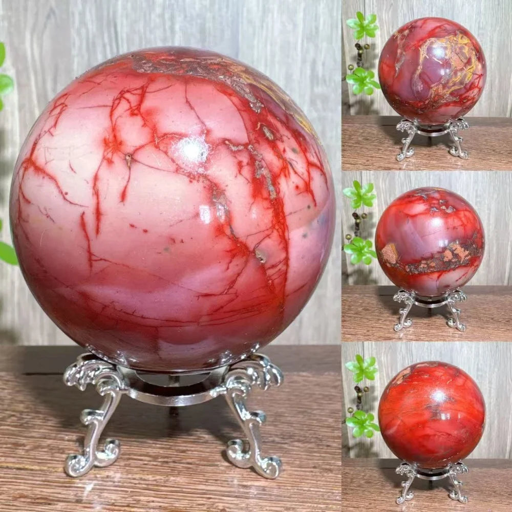 Natural Mookaite Geode Crystal Sphere – Unique Décor Raw cracked stone design with stand. Perfect for home décor, Reiki energy, and meaningful gift ideas.