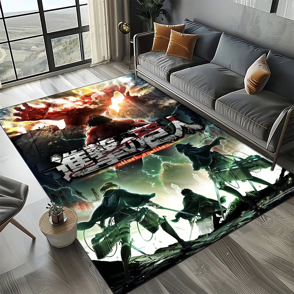2025 Attack on Titan Eren Anime Cartoon Carpet Rug for Bedroom Living Room Home Sofa Decoration,kids Play Decor Floor Mat Gift