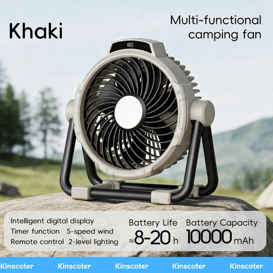 Portable 6 in 1 Outdoor Camping Fan 20000mAh Rechargeable Wireless Tent Ceiling Fan 4 Speed Adjustment LED Lighting Power Bank