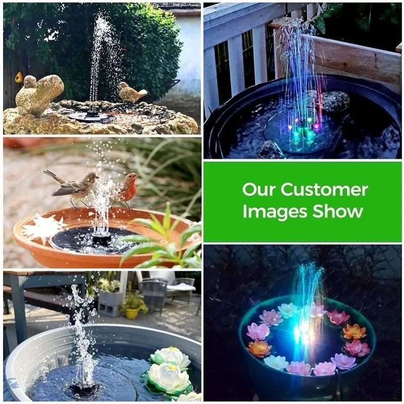 5.5W Solar Fountain Pump Built-in 5000mAh Battery, Solar Powered Water Fountain Pump with LED Lights for Pond, Garden