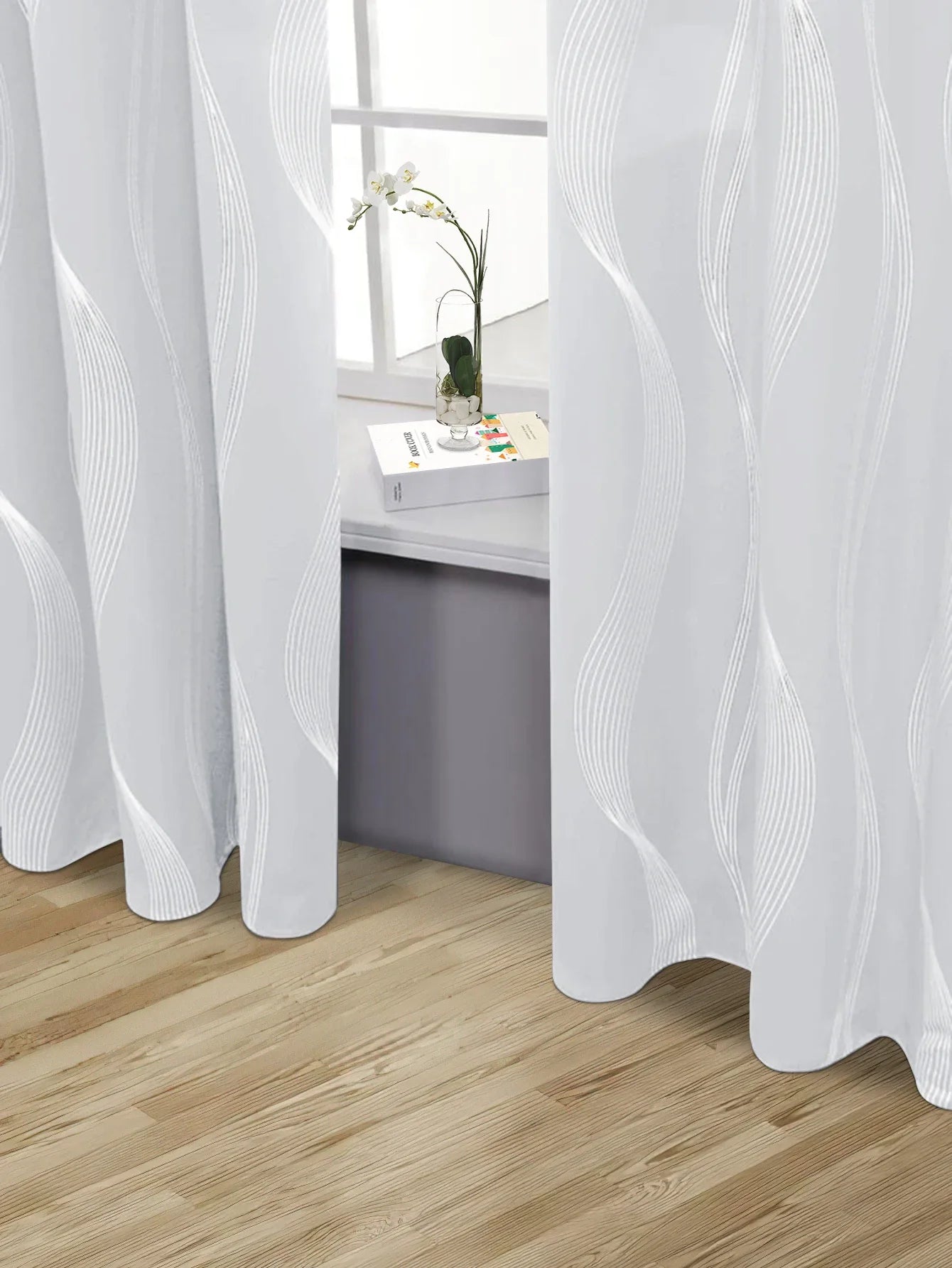 1pc High Precision Silver Embossed Wave Pattern Blackout Curtain, window Curtains for living room bedroom kitchen home decor