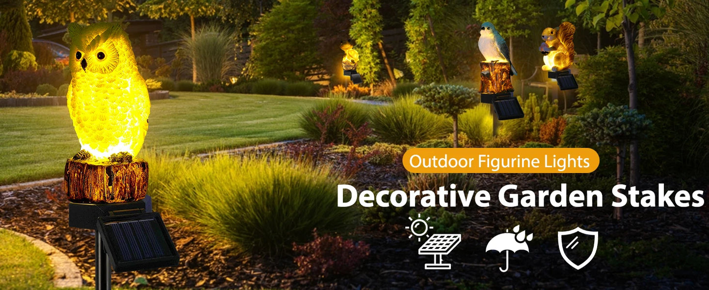 Owl solar decorative garden post lighting, waterproof outdoor figurine lights decorate statue aisles, courtyards, lawns
