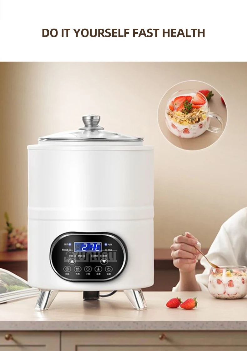 Stainless Steel Yogurt Maker – Large Capacity Features timing and constant temperature control for perfect fermentation. Easy to use and ideal for homemade yogurt.