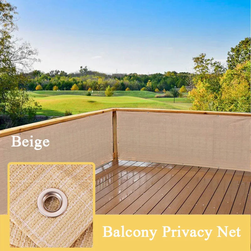 Beige Balcony Privacy HDPE Screen Fence Windscreen Cover Fabric Shade Netting UV Protection for Patio Backyard Porch Railing